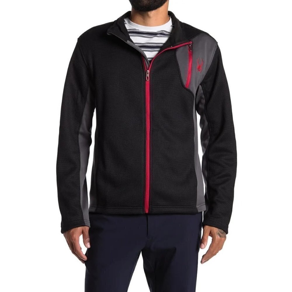 Spyder Mens Black Red Full Zip Knit Color Block Pockets Track Jacket Sz M New